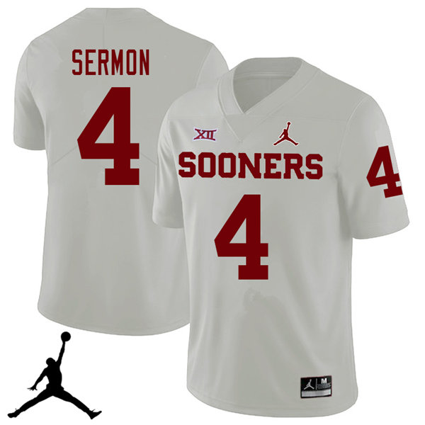 Jordan Brand Men #4 Trey Sermon Oklahoma Sooners 2018 College Football Jerseys Sale-White